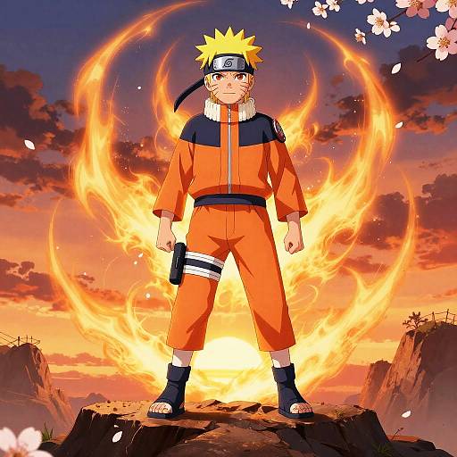 Naruto Uzumaki in Fiery Ninja Pose at Sunset