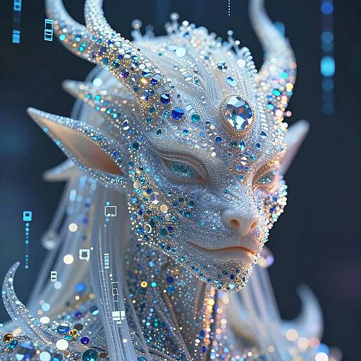 Gem-Faced Mythic Emerging From Pixel Matrix