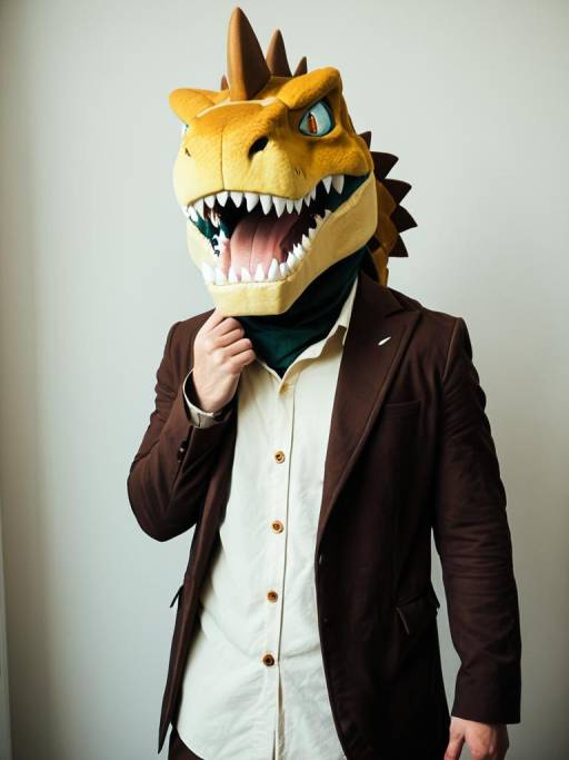 Man Wearing Sharptooth Dinosaur Costume Head