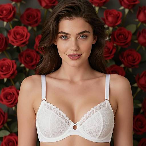 Woman in White Bra with Rose Background