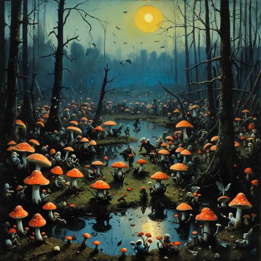 Surreal Imps Frolicking in Twilight Swamp