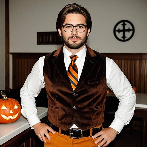 Man in Halloween Costume with Jack-o'-Lantern