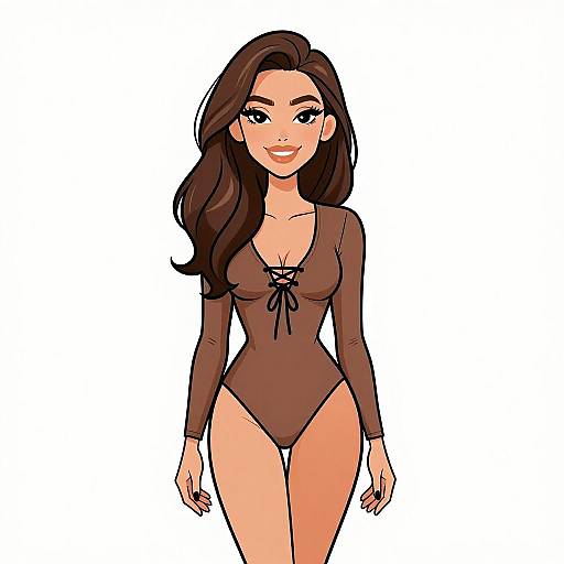 Smiling Woman in Brown Bodysuit