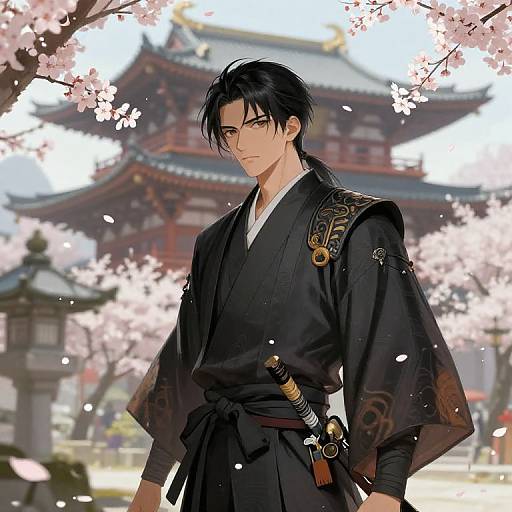 Samurai Amid Cherry Blossoms