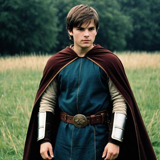Young Man in Medieval Costume with Cape Outdoors
