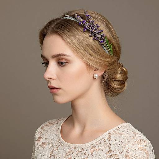 Blonde Woman with Lavender Floral Headband