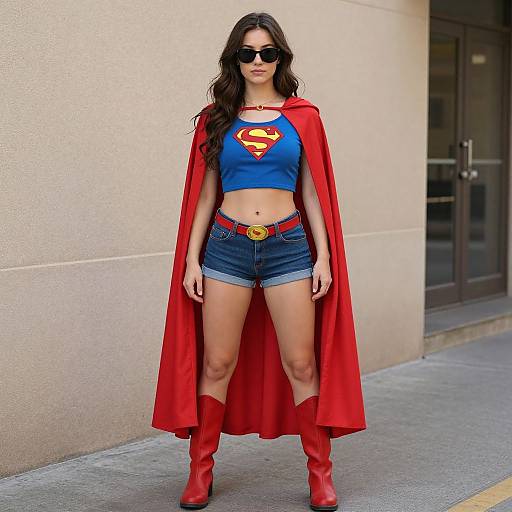 Realistic Female Superhero with Red Cape