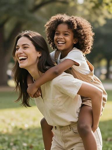 Playful Mother and Daughter Park Moment