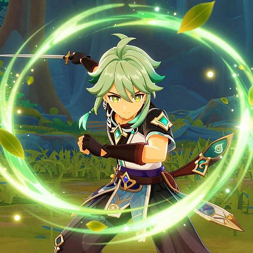 Green-Haired Genshin Elemental Battle