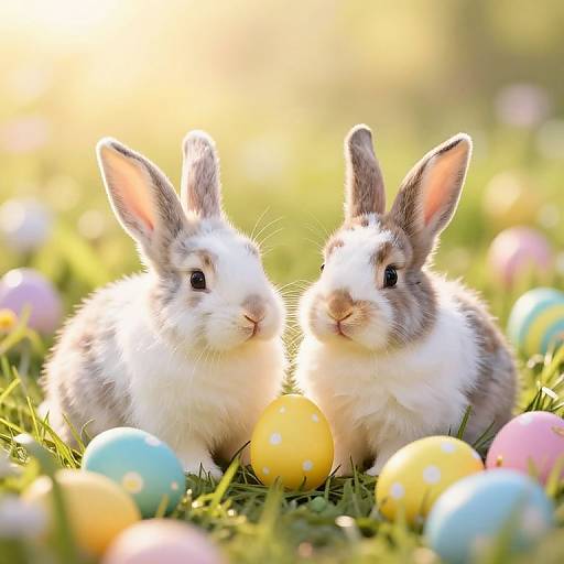 Playful Bunnies in Sunlit Easter Field
