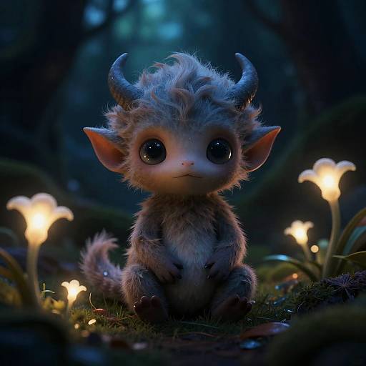 Small Bioluminescent Sprite in Moonlit Forest