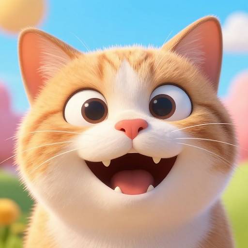 Exaggerated Funny Cat Face Cartoon