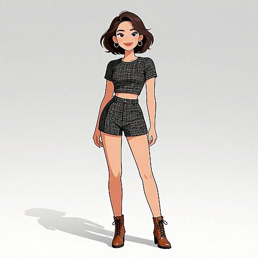 Smiling Woman in Tweed Crop Top Outfit