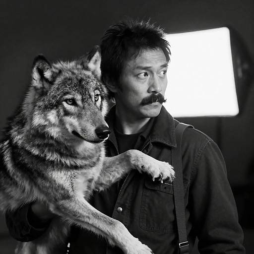 Intense Man with Wolf-like Creature