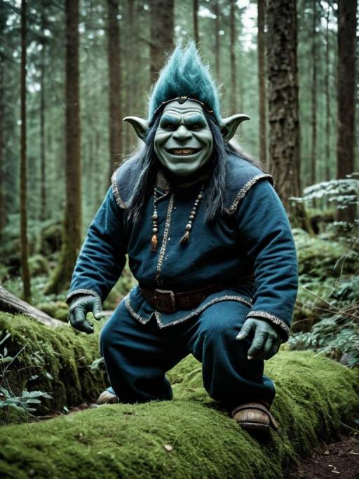 Man in Photorealistic Troll Costume in Forest