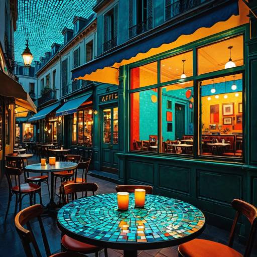 Parisian Evening Cafe with Turquoise Mosaic Table