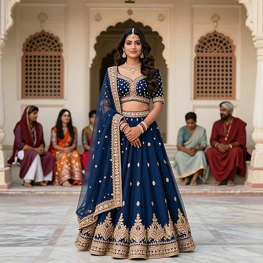 Young Bride in Traditional Blue Lehenga