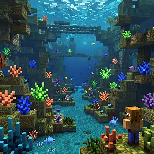 Minecraft Underwater Exploration with Submerged City