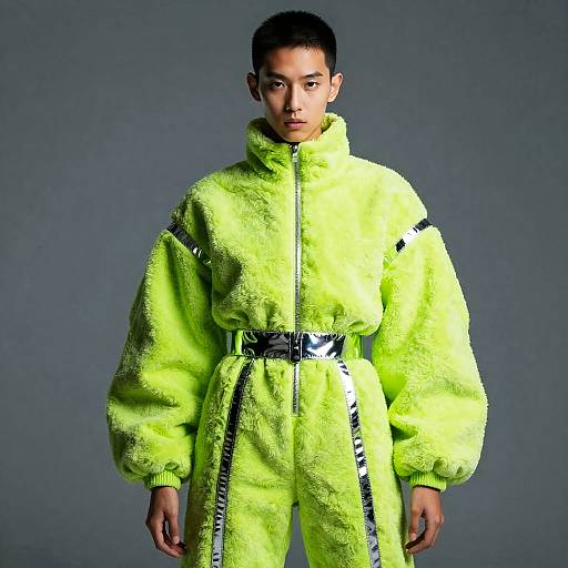 Non-Binary Model in Neon Green Cyberpunk Fashion