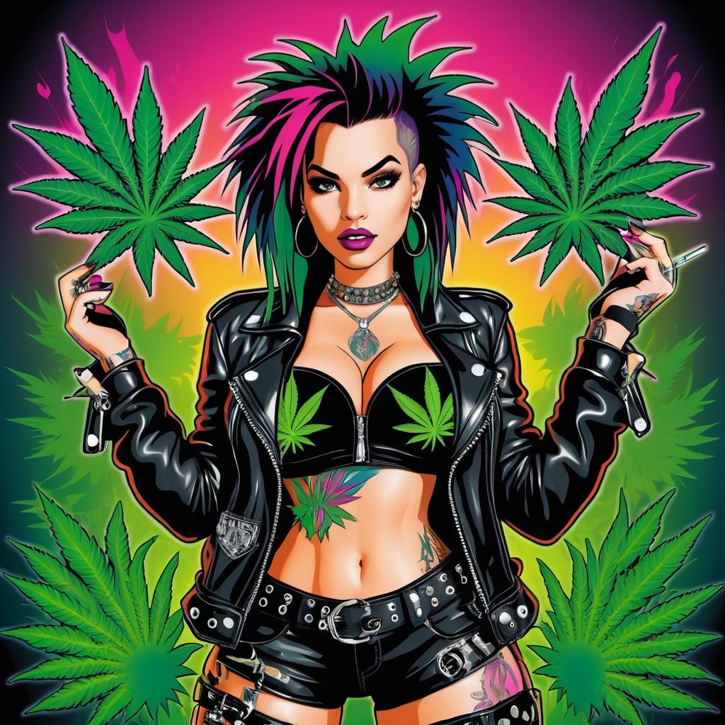 Vibrant Cartoon Marijuana Punk Rocker