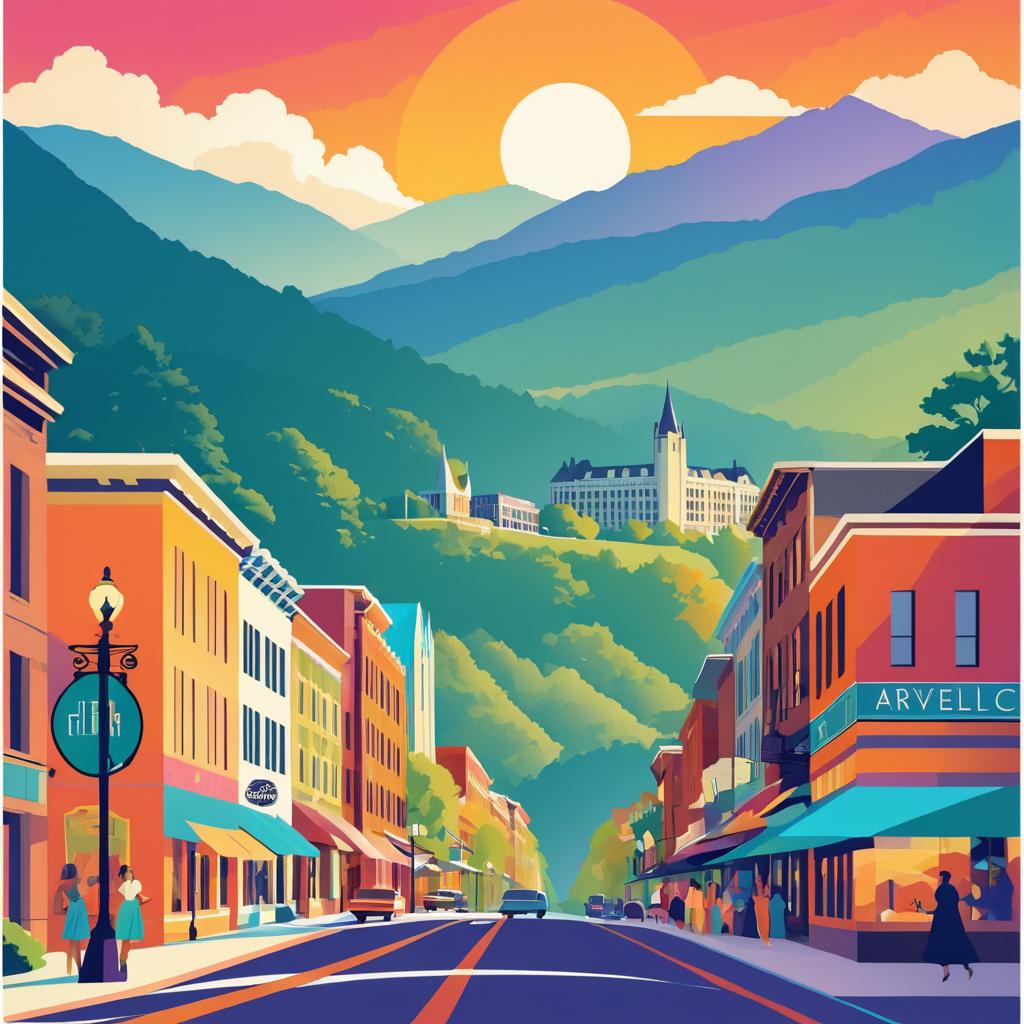 Vintage Art Deco Travel Poster for Asheville