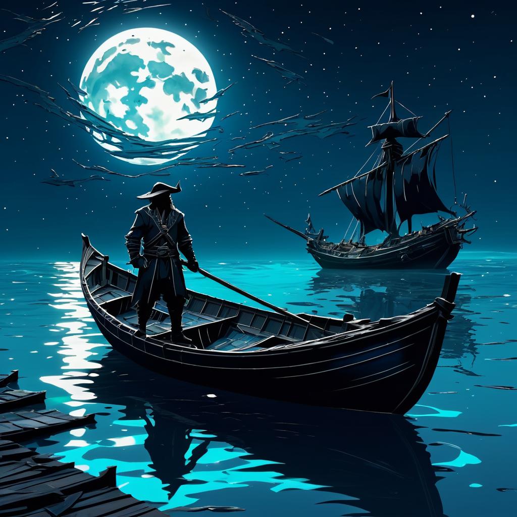 Haunted Pirate Ghost in Moonlit Ocean