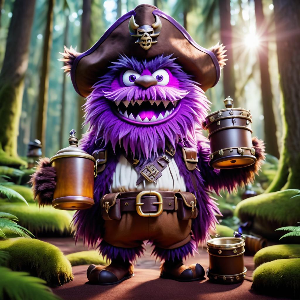 Furry Pirate Monster in Bright Forest