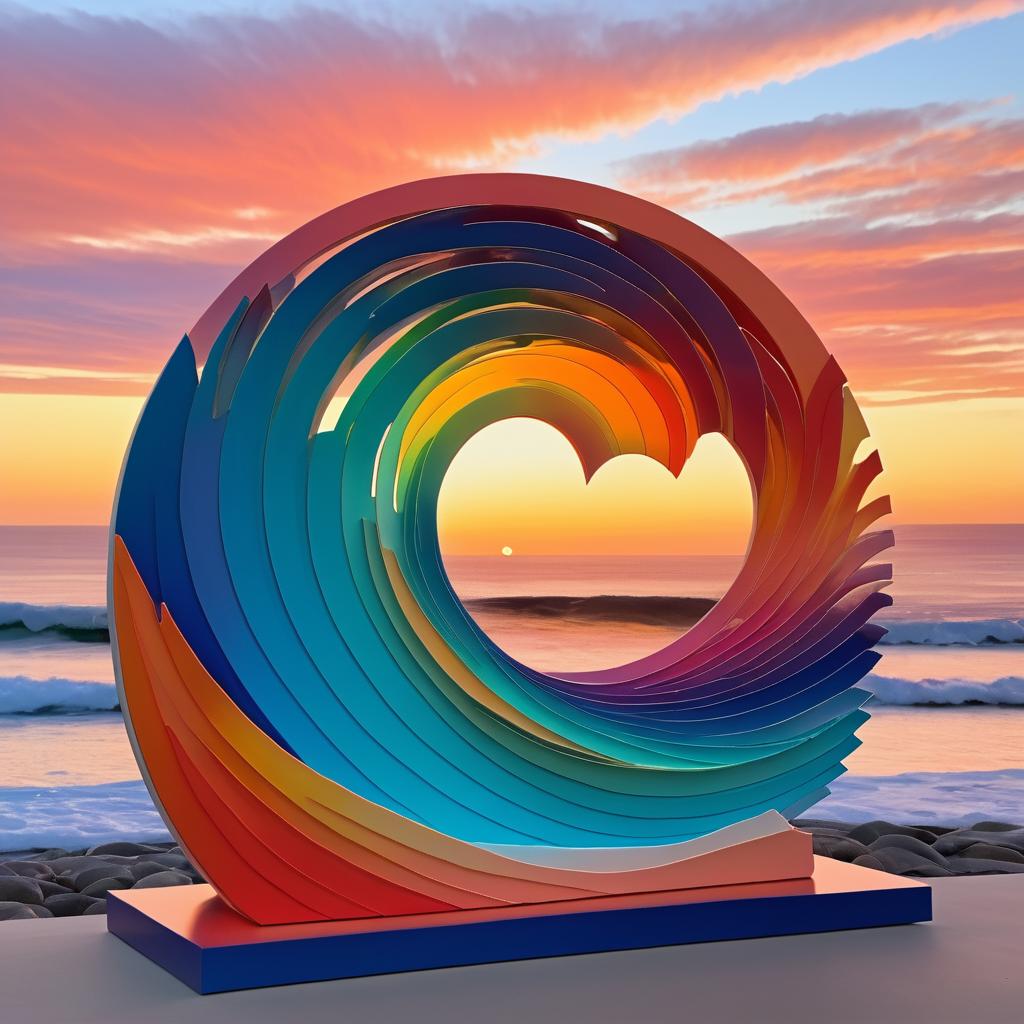 Vibrant Abstract Wave Sculpture at Sunset