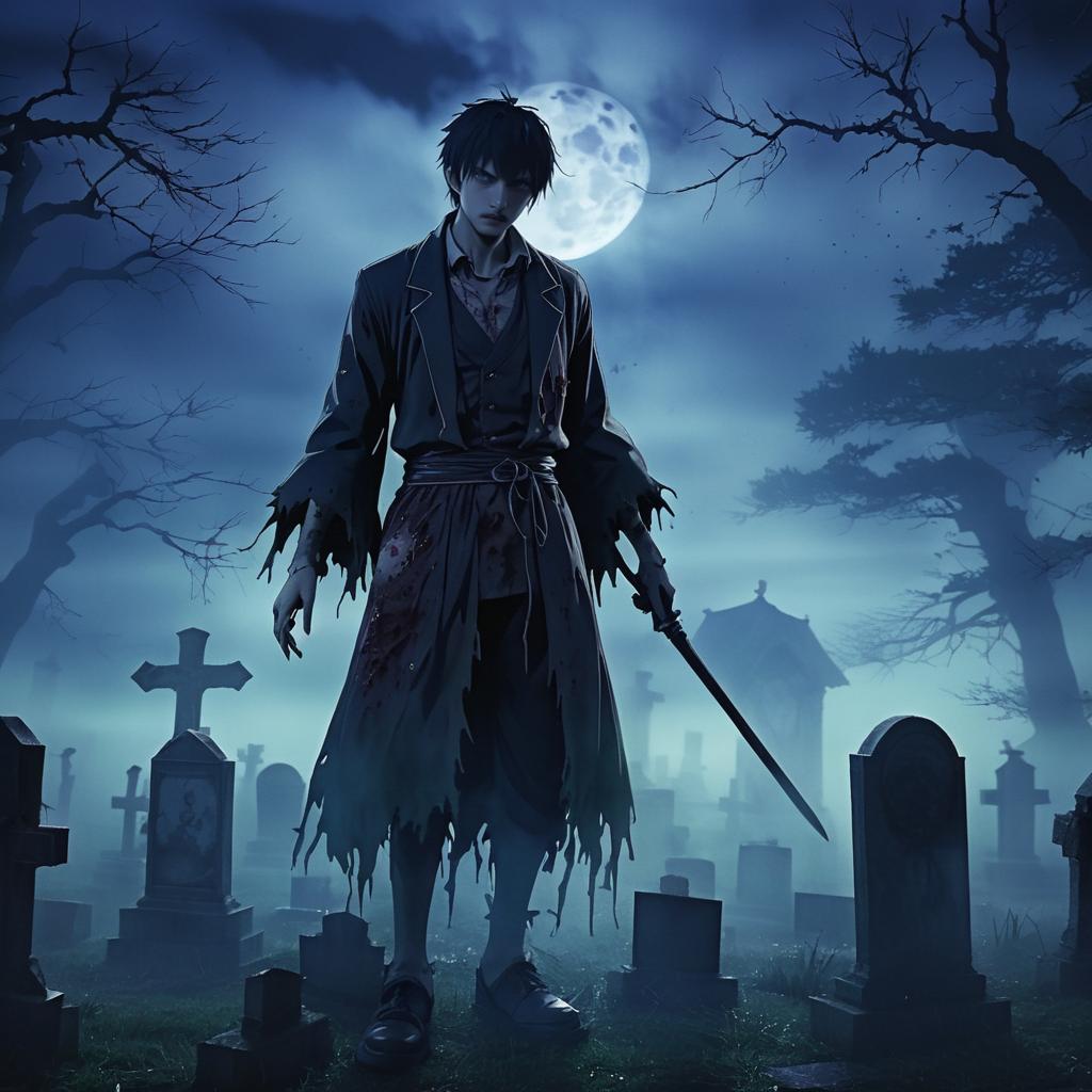 Chilling Zombie in Eerie Graveyard Scene