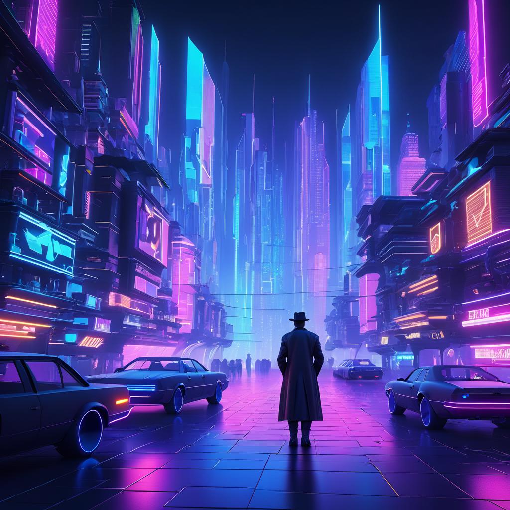 Neon Cyberpunk Time-Travel Detective Scene