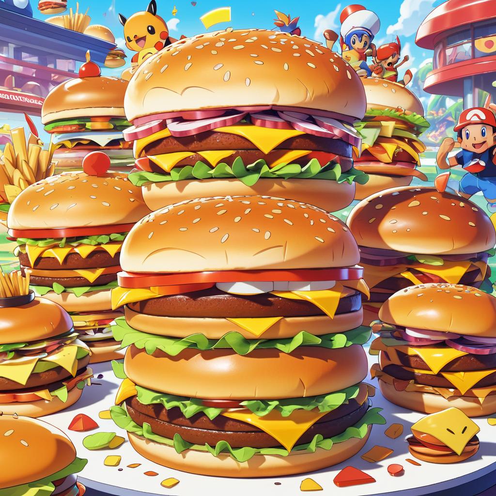 Pokémon Characters Sharing a Giant Burger