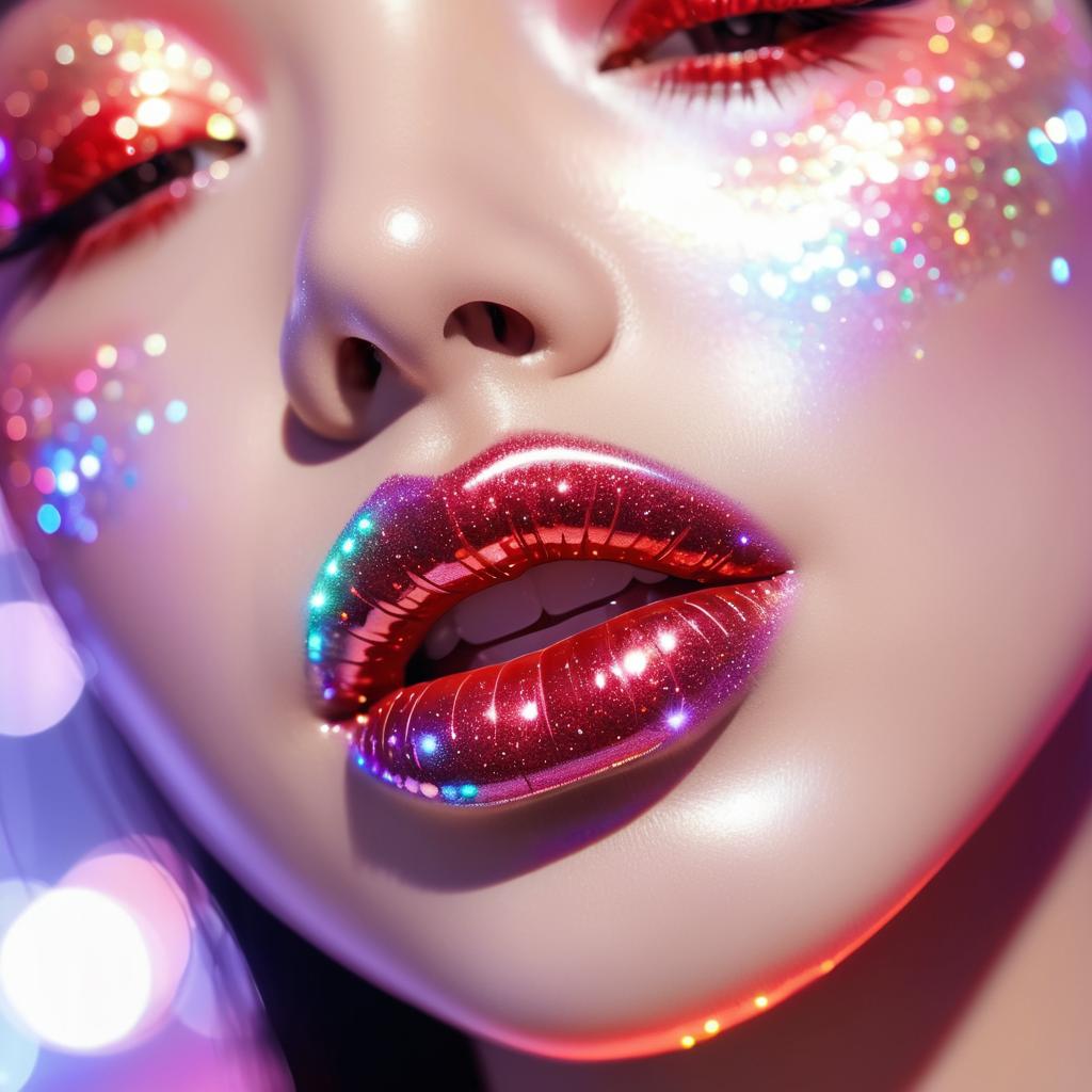 Glamorous Asian Woman's Glittery Lips