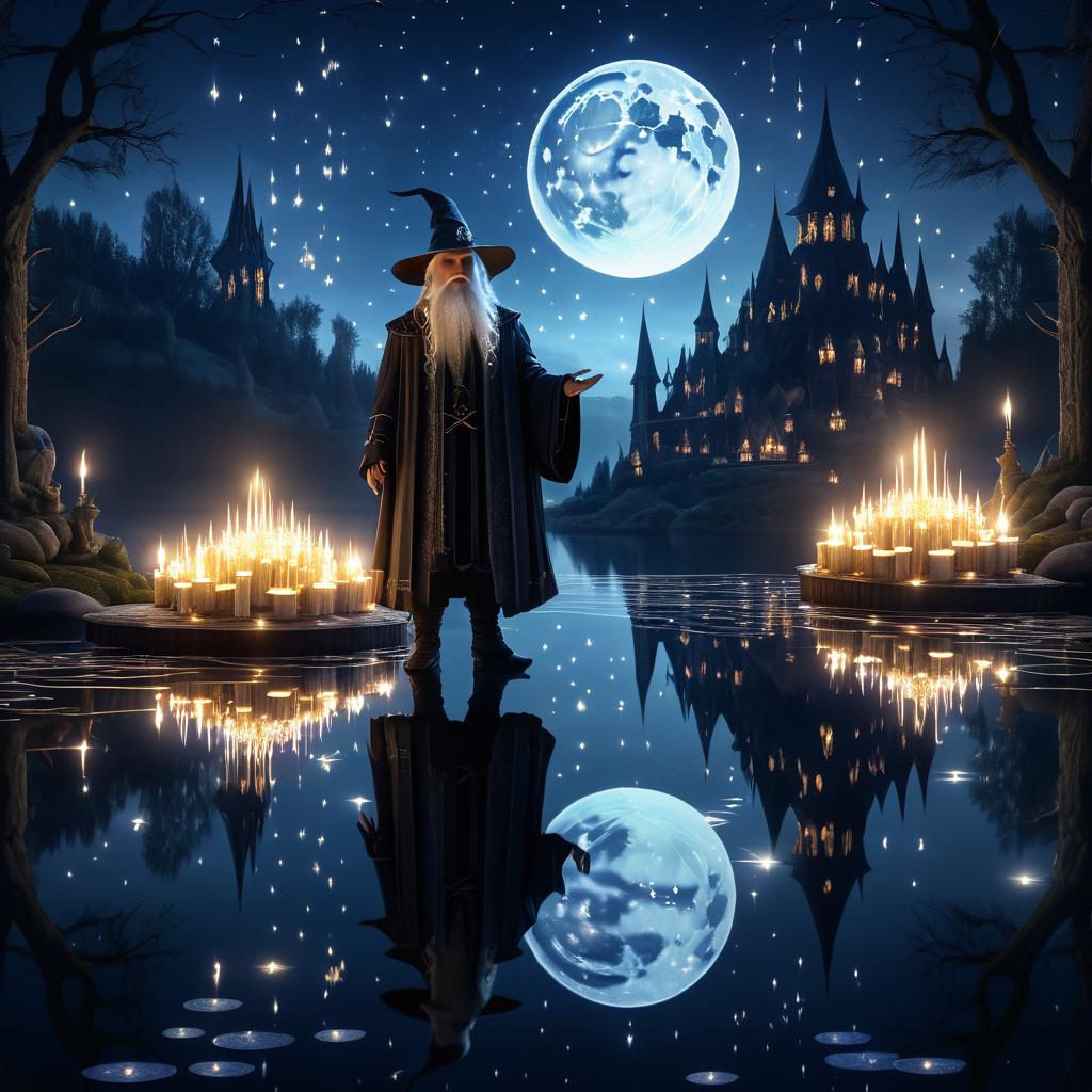 Mystical Wizard by Moonlit Lakeside