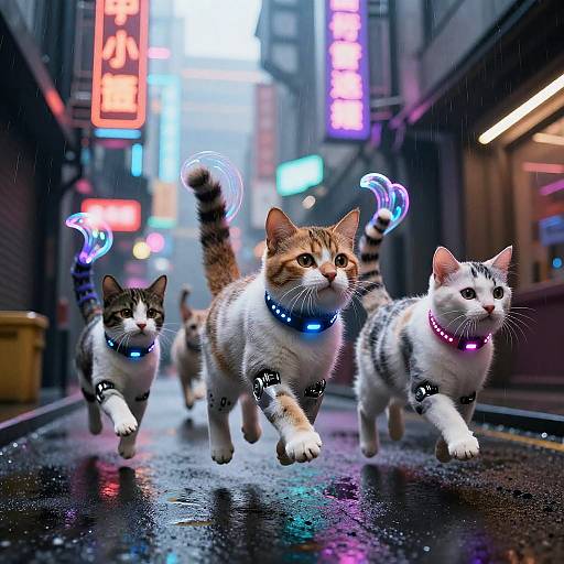 Futuristic Bio-Mechanical Playful Cats