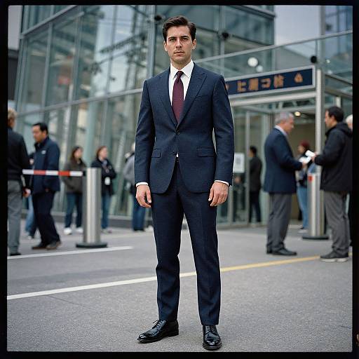 Confident Man in Navy Wool Suit