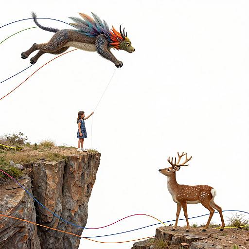 Child Linking Worlds with Fantastical Creatures
