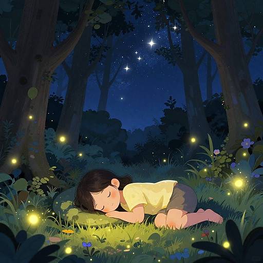 Dreamy Girl Sleeping Under Starry Sky