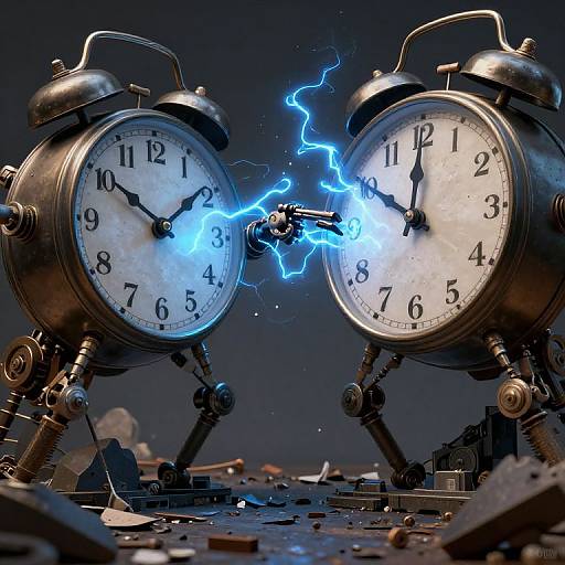 Surreal Clash of Colossal Clocks