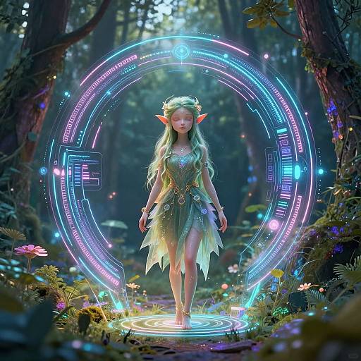Mystical AI Elf Emerging from Portal