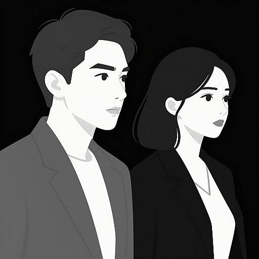 Black-and-White Digital Portrait of Man and Woman