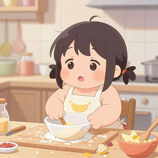 Chubby Anime Girl Baking Cozy Scene