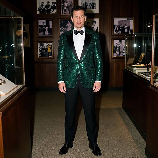 Elegant Man in Emerald Sequin Blazer