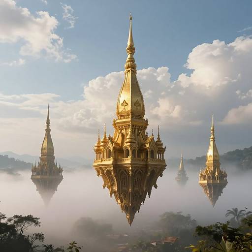 Surreal Floating Golden Towers