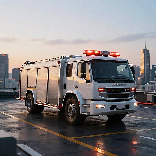 Futuristic Fire Truck on Rooftop Helipad