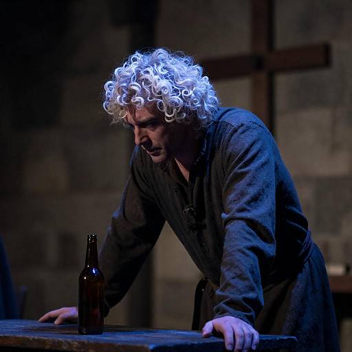 Blue-Lit Man Leaning Over Bottle