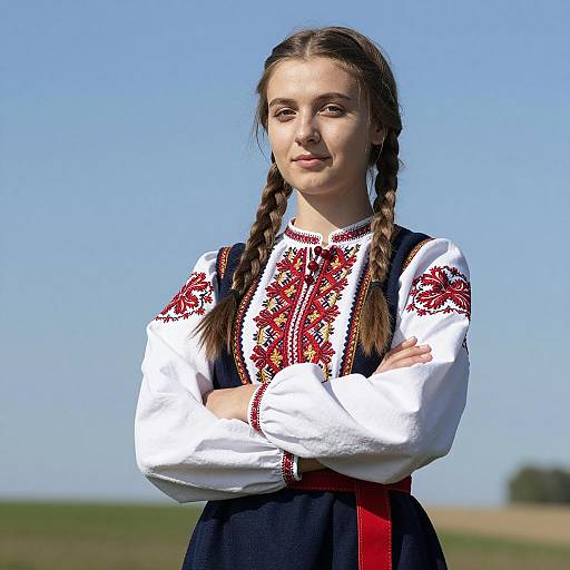 Young Woman in Serbian National Costume Outdoors