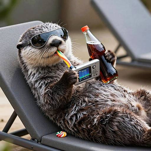 Futuristic Otter Relaxing with Gadgets