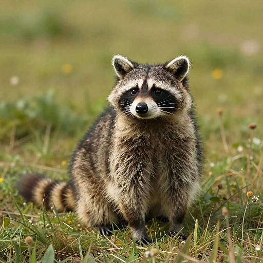 Gray Raccoon in Sunny Meadow