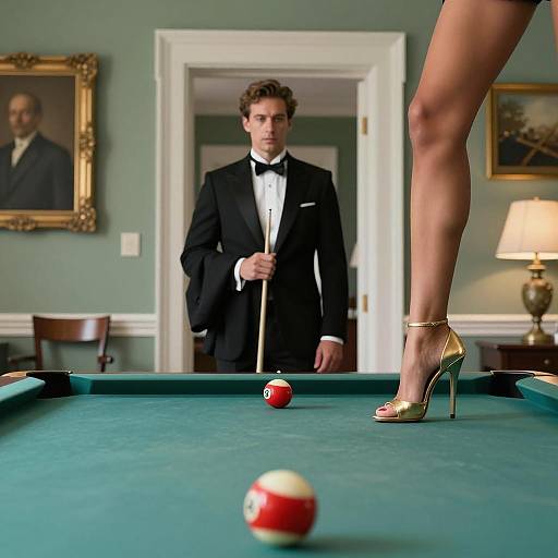 Chic Pool Hall Scene with Elegant Figures