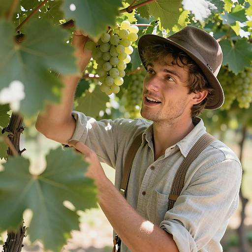 Sunlit Man by Grape Vines